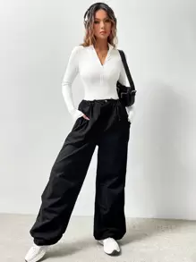 SHEIN Unity Body De Mujer De Una Sola Pieza Con Cremallera Frontal Y Color Sólido - Blanco - Ver 7