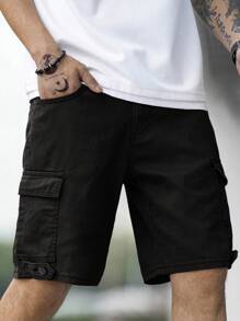 Manfinity Homme Men Cotton Flap Pocket Side Bermuda Denim Shorts Jorts - Black - View 4
