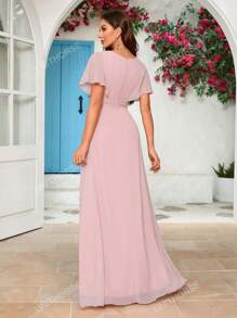 Women's V-Neck Chiffon Bridesmaid Dress With Slit Elegant Dress, Birthday Women Outfits, Graduation Dress, Formal Dress