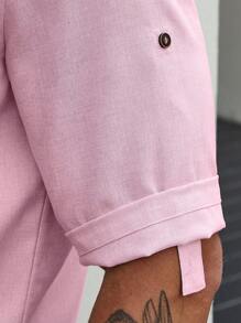 Manfinity Homme Loose Fit Men's Solid Color Short Sleeve Plain Shirt - Baby Pink - View 4