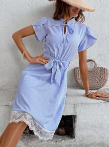 SHEIN Frenchy 女性直條紋襯衫連衣裙 - 淺藍色 - 查看 6