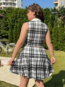 SHEIN MOD Của phụ nữ Kích thước lớn Kẻ sọc Collared Áo vest Và Chân Váy xếp ly Bộ - Nhiều màu - Xem 2
