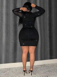 Slaydiva 大码女式闪亮紧身连衣裙