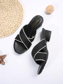 Của phụ nữ Thoải mái & Giải trí Đen Dệt Ngoài trời Dày Gót chân Dép xăng đan - màu đen - Xem 7