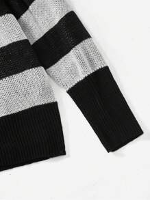 SHEIN EZwear 女款黑白條紋黑色字母圖案圓領針織衫 - 黑與白 - 查看 4