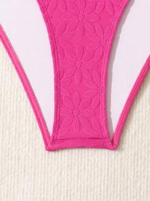 SHEIN Swim Ladies' Two-Piece Bikini Set With Round Ring Connection Valentine Summer Beach - Hot Pink - View 5