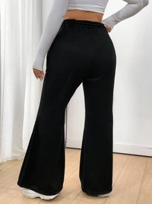 Sunspun 秋冬款大码纯色保暖内衬休闲运动裤 - 黑色 - 查看 2