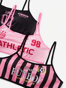 ROMWE Street Life 3pcs Letter & Stripe Pattern Bra Lingerie - Multicolor - View 4