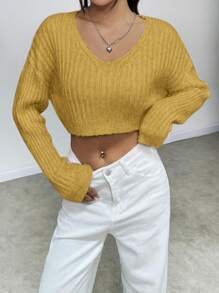 Lunelith SHEIN Lunessa Solid Color Drop-Shoulder Cropped Sweater Knit Pullover Fall Winter Outfit