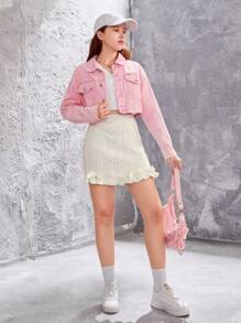 Teen Girls' Ribbon Bowknot Decor Knitted Skirt With Sweet College Style, All-match - White - View 3