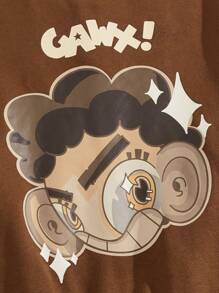 GAWX Hombres Chaqueta universitaria con estampado de letra y ribete de rayas con hombros caídos - Caqui - Ver 5