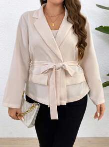 Flirla 大尺碼女士包身腰帶西裝外套 - 白色 - 查看 4