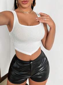 SHEIN SXY 女士純色背帶綁帶短款背心 - 白色 - 查看 1