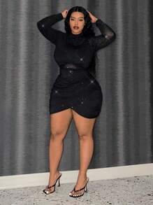 Slaydiva 大码女式闪亮紧身连衣裙