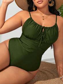 Swim Basics Traje De Baño De Una Pieza De Talla Grande Con Nudo En La Parte Delantera Y Copas Fruncidas