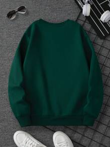 Manfinity Dauomo Men's Thermal Lined Sweatshirt With Letter Print - Dark Green - View 2