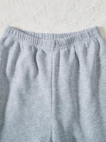 Thiếu niên Cô gái Lá thư In Áo nỉ Và Quần thể thao Bộ - Xám - Xem 6