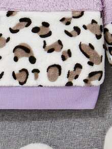 SHEIN Bé gái Sang trọng Áo nỉ Với Tương phản Màu sắc & In hoa Báo Nối - Màu tím - Xem 3