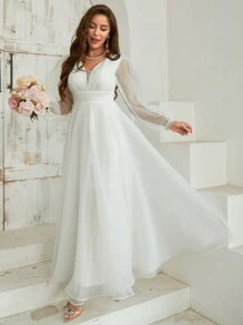 SHEIN Belle Của phụ nữ Tay áo dài mỏng Cô dâu - trắng - Xem 1