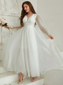 SHEIN Belle Của phụ nữ Tay áo dài mỏng Cô dâu - trắng - Xem 4