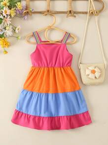 SHEIN Toddler Girls' Color Block Sleeveless Dress - Multicolor - View 3