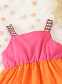 SHEIN Toddler Girls' Color Block Sleeveless Dress - Multicolor - View 4
