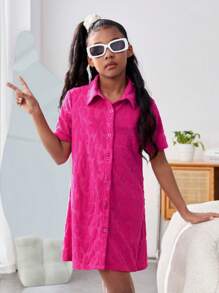 SHEIN Girls' Everyday Casual Knitted Jacquard Shirt Dress