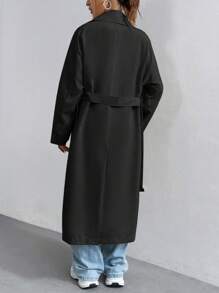 SHEIN Unity 女性翻領雙排扣風衣 - 黑色 - 查看 2