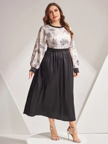 Modelyn Plus Size Random Printed Lantern Sleeve Dress - Multicolor - View 1