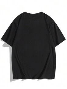 Men's Cartoon Bear And Slogan Print T-Shirt - Black - View 2