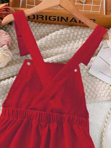 SHEIN 青少女貝雷帽連身裙,帶字母貼布 - 紅色 - 查看 7