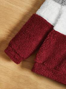 男婴加厚卫衣，带字母刺绣和撞色设计 - 酒紅色 - 查看 4