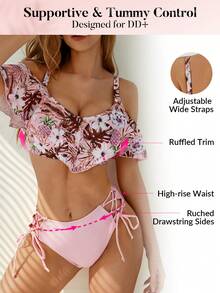 Swim DD+ Conjunto de bikini con estampado floral para mujer, verano playa - Multicolor - Ver 3