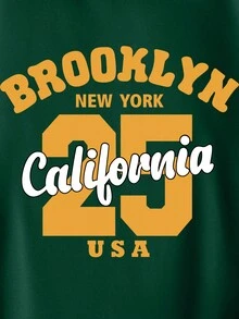 Men'S Hooded Sweatshirt With Kangaroo Pocket And Letter Print Design - Green - View 4