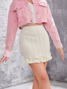Teen Girls' Ribbon Bowknot Decor Knitted Skirt With Sweet College Style, All-match - White - View 4