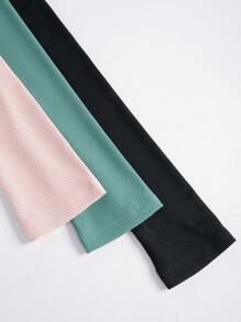 SHEIN Essnce 女士純色緊身長袖t恤,大圓領款式 - 彩色 - 查看 3