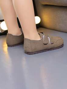 兒童新款毛絨溫暖鞋,雙層設計,適用於春秋季的休閒運動舒適平底鞋 - 卡其色 - 查看 2