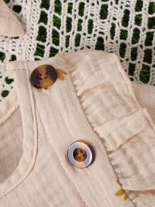 SHEIN Baby Girls' Simple & Cute Plant Printed Dress - Apricot - View 3