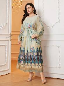 Modelyn Plus Size Floral Print Belted Dress - Multicolor - View 4