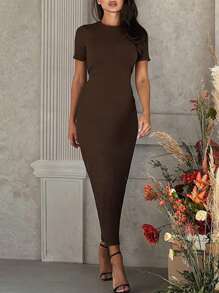 女士圆领短袖紧身连衣裙
