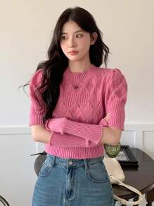 DAZY 女士短袖針織上衣和袖套 - 粉色 - 查看 4