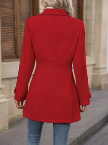 EMERY ROSE Women's Buttoned Notched Lapel Casual Woolen Overcoat With Slanted Pockets For New Year Clothes Fall Winter Cloth For Women - Red - View 2