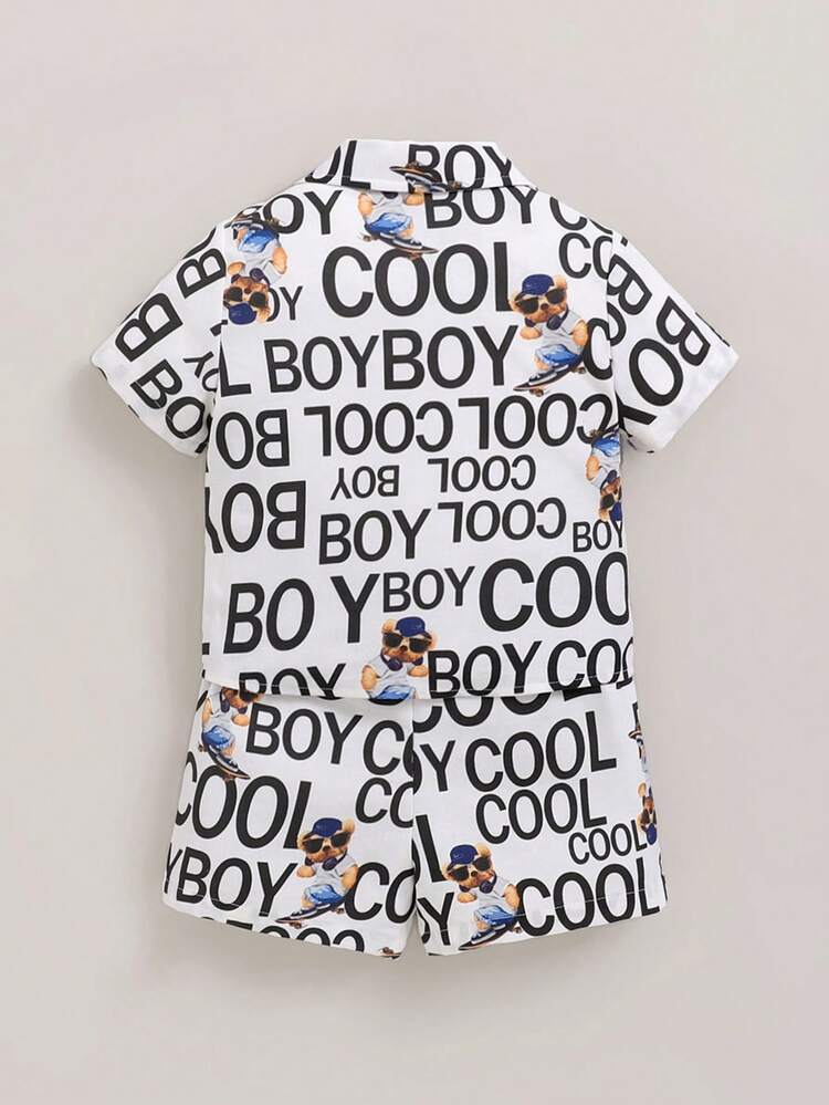 3pcs/Set Baby Boys' Letter Embellished Short Sleeve Top, Shorts And T-Shirt