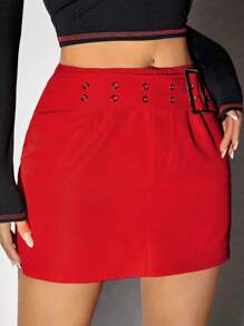 SHEIN EZwear Minifalda Acampanada De Cintura Baja Para Mujer