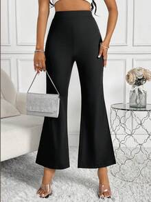 SHEIN Slayr 女款純色高衩寬褲 - 黑色 - 查看 6