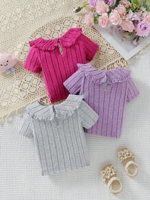 3pcs/Set Baby Girls' Peter Pan Collar T-Shirt Top For Summer - Multicolor - View 2