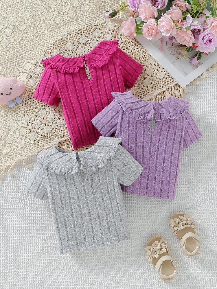 3pcs/Set Baby Girls' Peter Pan Collar T-Shirt Top For Summer