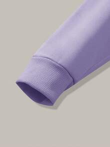 大码女式时尚袋鼠口袋字母印花卫衣 - 紫色 - 查看 5