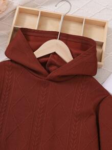 Tween 女孩純色連帽上衣和褲子套裝 - 棕色 - 查看 3