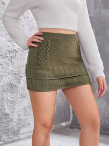 Teen Girl Layered Hem Sweater Skirt - Green - View 1